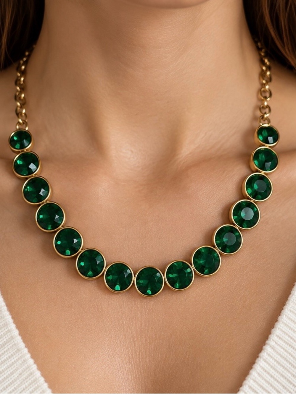 J. Crew Gold-Tone Necklace with Emerald Green Crystals